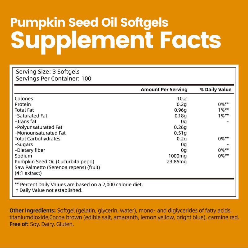 Vivonu Natural Pumpkin Seed Oil and Saw Palmetto Softgel 1000Mg High Content Plant Esters 300 Capsules